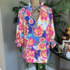 Vibrant Floral V-Neck Blouse